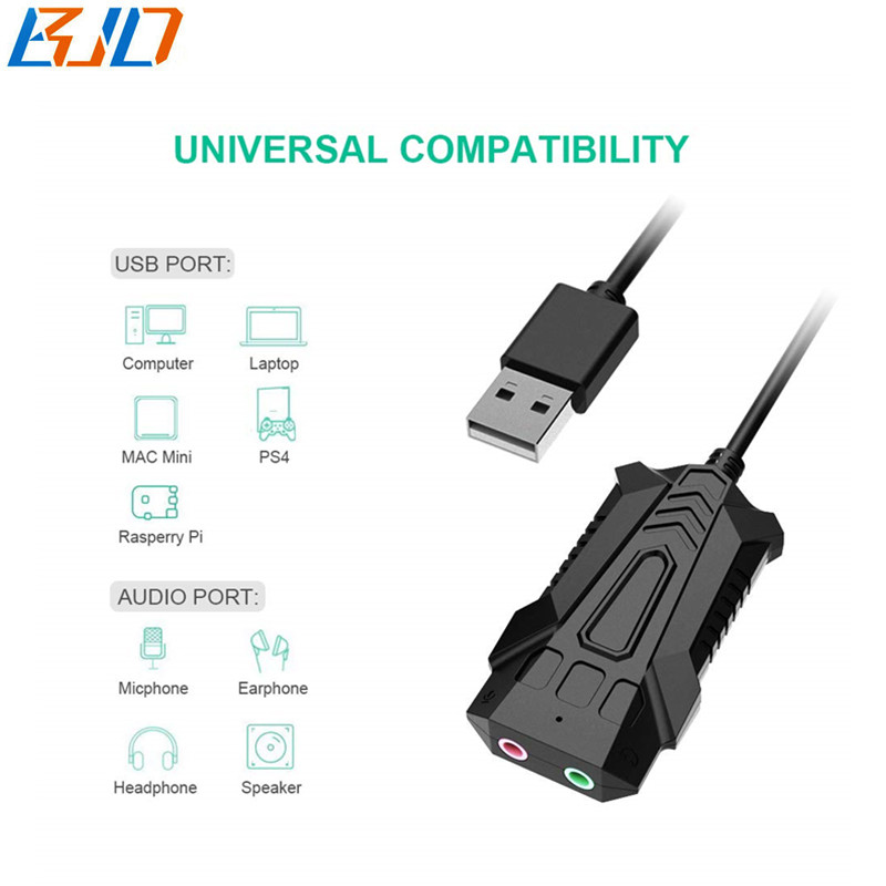 USB 2.0 Audio Stereo Sound Card with Headphone and Microphone Jack for Windows Linux PC Laptops PS4
