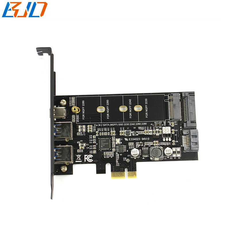 USB Type-C & 2 * USB 3.0 Connector to PCI-E 1X PCIe X1 Expansion Riser Card Support NGFF M.2 B-key SATA SSD