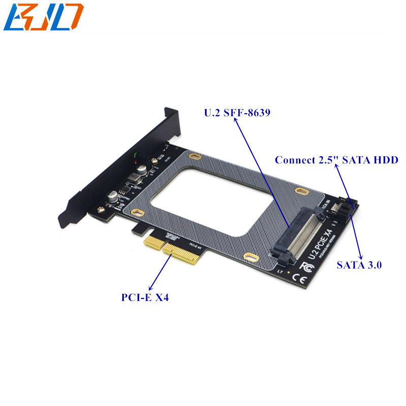 U.2 SFF-8639 Connector to PCI-E 4X PCIe X4 Adapter Riser Card For U.2 NVME SSD / 2.5" SATA SSD