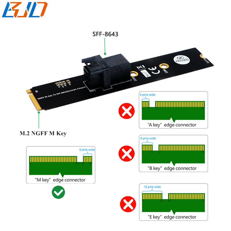 SFF-8643 Connector to NGFF M.2 Key-M Adapter Riser Card for Intel 750 p3600 p3700 U.2 SFF-8639 NVME SSD