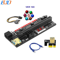 VER16X PCI-E 16X to X1 Riser Card 14 Colorful LEDs &amp; Temperature Sensor PCIe 1X Adapter For Graphics Card Rig