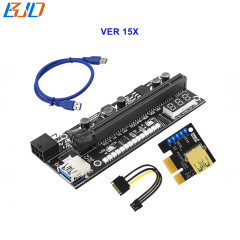 VER 15X PCI-E 16x to 1x Adapter Riser Card 180 Degree With 14 * RGB LED &amp; Temperature Sensor for Graphics Card GPU Rig Frame
