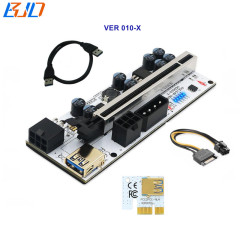 VER 010-X PCI-E 16x to x1 Graphics Card GPU Riser Card White With 6 LEDs + USB 3.0 Cable 60CM 180 Degree PCIe 1X Adapter