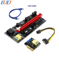 VER 009S PCIe Riser 6Pin &amp; IDE 4Pin Power Connector PCI-E 1x to 16x GPU Riser Card 180 Degree for Graphics Card