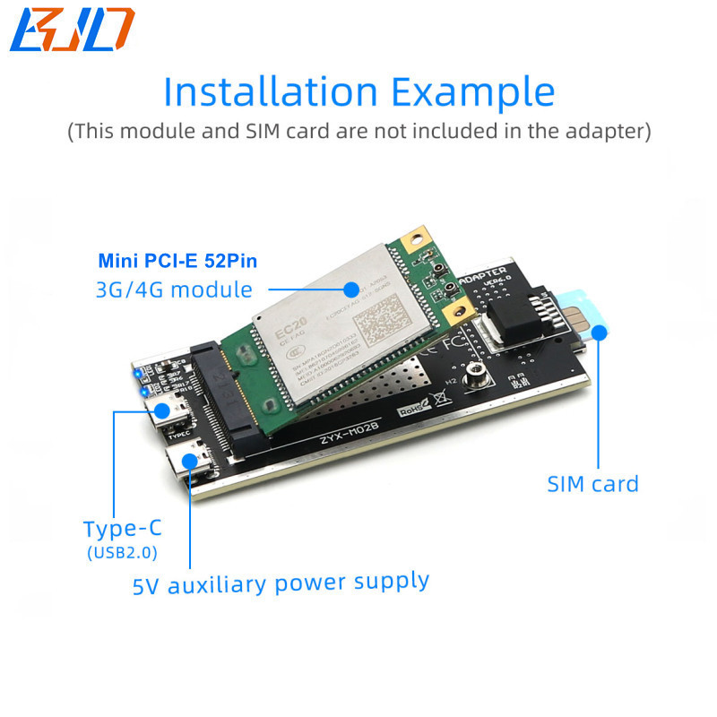 Mini PCI-E 52Pin to USB Type-C Wireless Module Adapter Card With Dual Antenna & Protection Case for MPCIe 3G 4G LTE GSM Modem