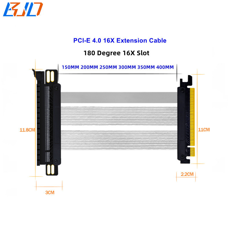 PCI Express PCI-E 4.0 16X to X16 Graphics Card Extender Riser Extension Cable 20CM Support RTX4070Ti RTX4080Ti RX6700XT RX6800XT