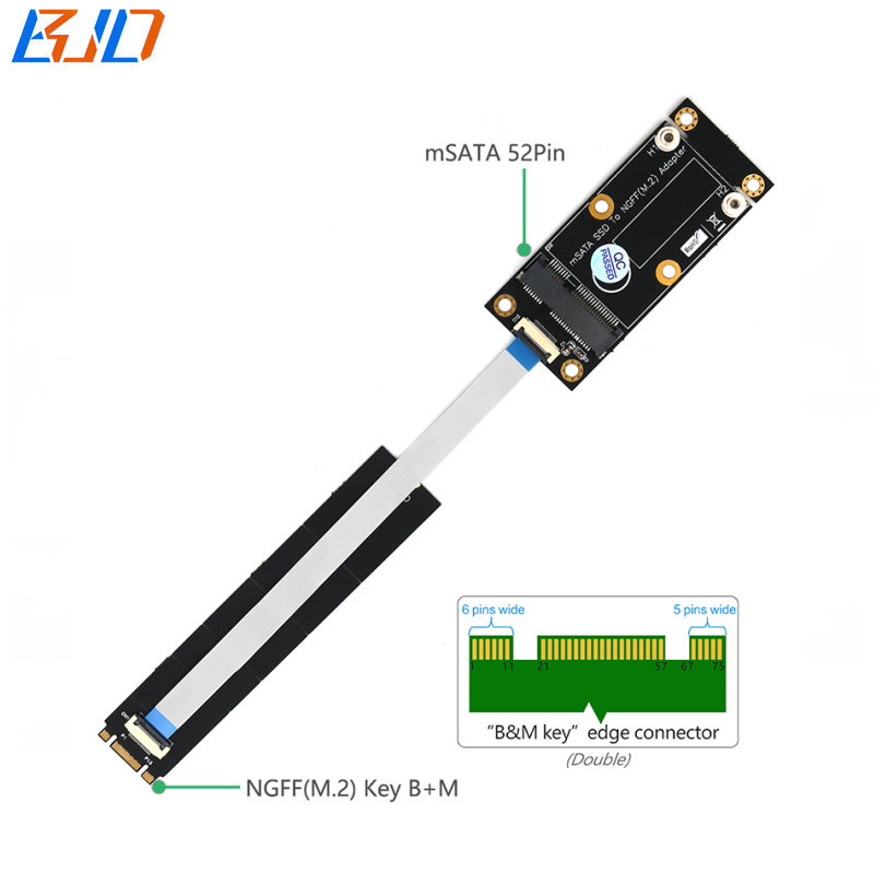 MSATA SSD Adapter to NGFF M.2 M2 Key B+M Key-M Key-B Interface Expansion Riser Card with 20CM FPC Cable