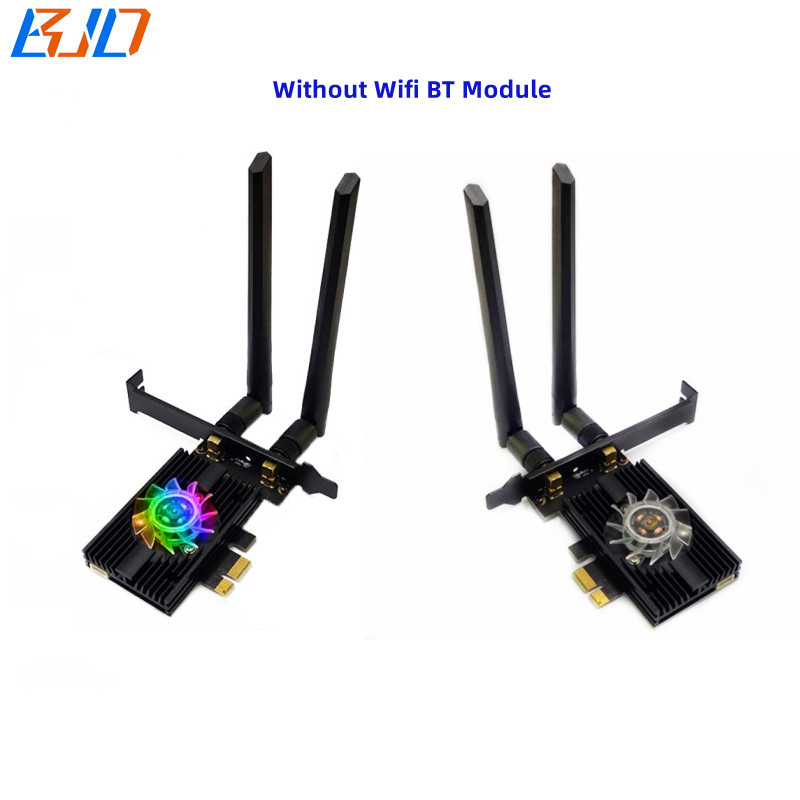 Wifi BT PCIe Adapter PCI-E 1X Wireless Card with Dual 6dbi Antenna RGB Fan Heatsink For Intel AX210 AX200 AMD MT7921k Wifi BT Module