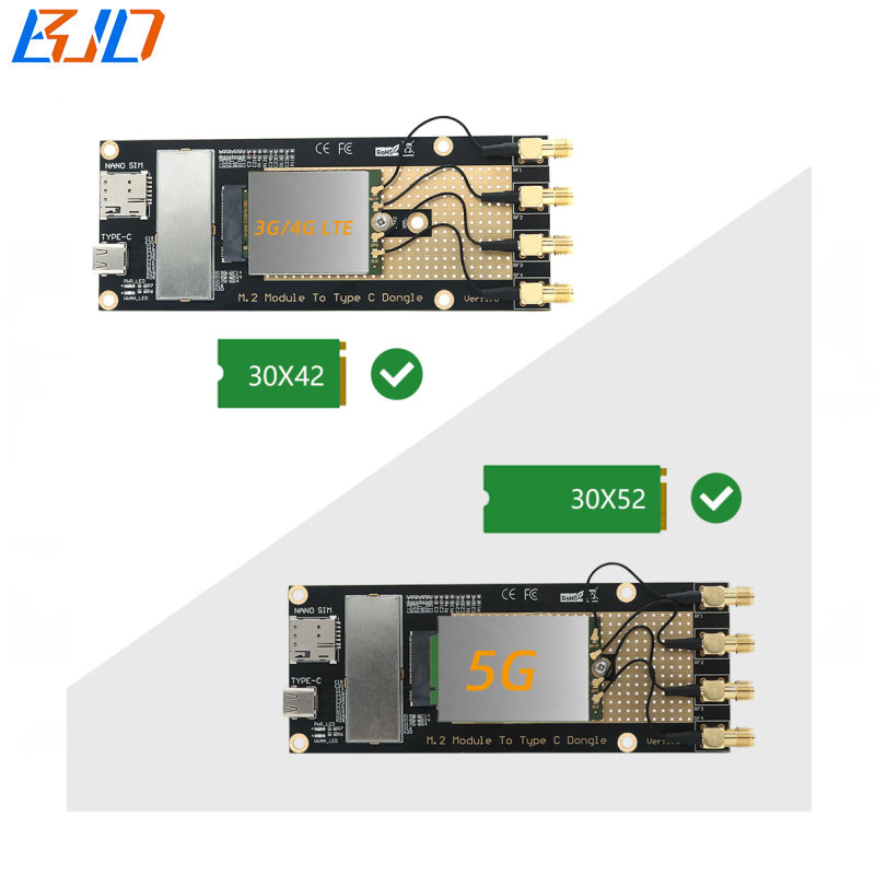 USB Type-C Connector to NGFF M.2 B-Key Wireless Adapter Card Nano SIM Slot With 4 SMA Antennas For 5G 4G LTE Module