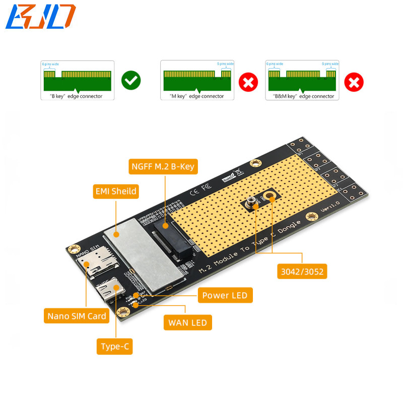 M.2 NGFF M2 Key B Wireless Adapter USB Type-C USB-C Connector with Nano SIM Slot For Brand 4G 5G LTE GSM Modem Module