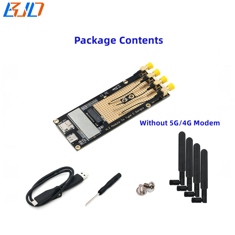USB Type-C Connector to NGFF M.2 B-Key Wireless Adapter Card Nano SIM Slot With 4 SMA Antennas For 5G 4G LTE Module
