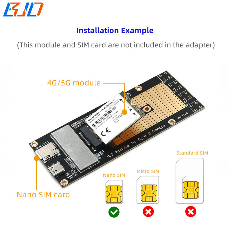 M.2 NGFF M2 Key B Wireless Adapter USB Type-C USB-C Connector with Nano SIM Slot For Brand 4G 5G LTE GSM Modem Module