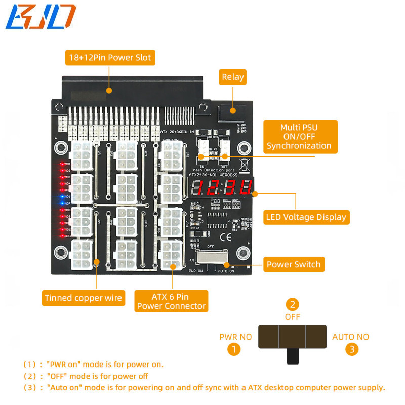 12 Ports ATX 6Pin 6PIN Connector Server Power Supply Breakout Board