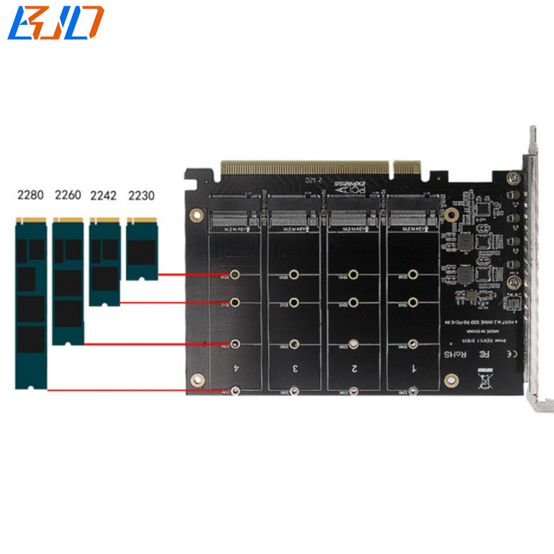 4 * NVME SSD Adapter M.2 NGFF Key-M Slot to PCI Express PCl-E 16X PCIe X16 Raid Expansion Riser Card
