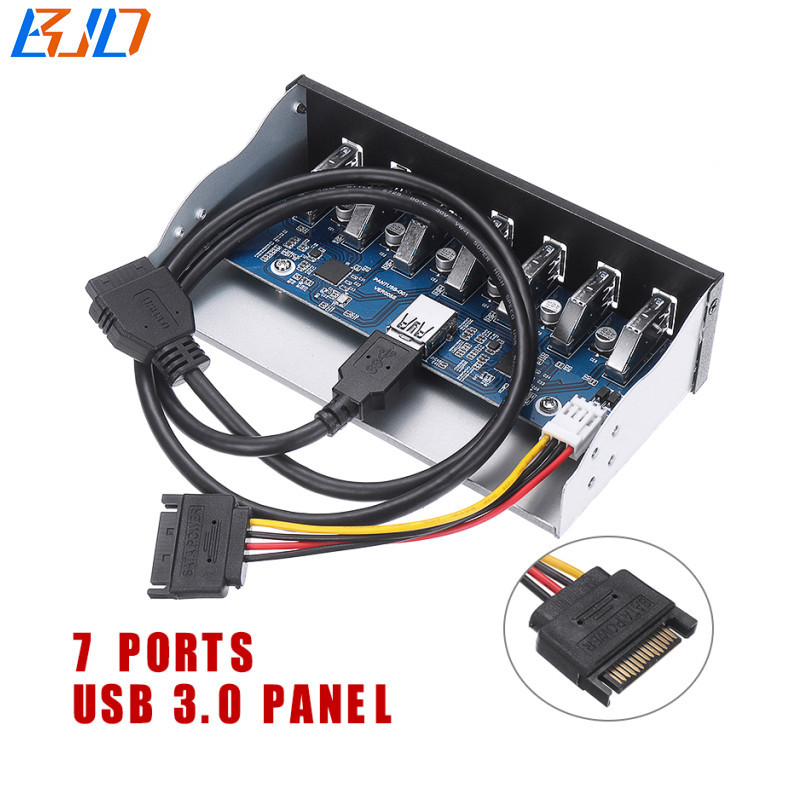 7 USB 3.0 Hub Adapter 5.25" Desktop Front Panel 5Gbps for PC Computer Case