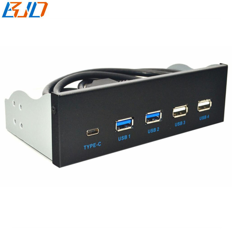 5.25" Desktop CD-Drive Front Panel 5 USB Hub with 2 USB3.0 + 2 USB2.0 + 1 USB TYPE-C for PC Computer Case