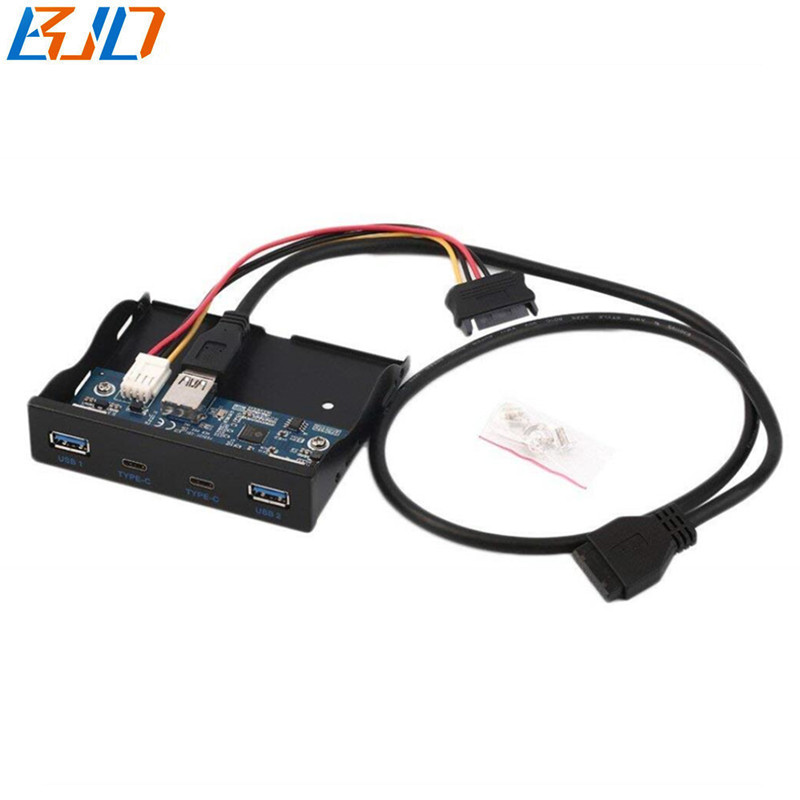 3.5" Desktop Floppy Bay Front Panel 4 USB Hub with 2 x USB 3.0 Type-A & 2 * USB Type-C For PC Computer Case