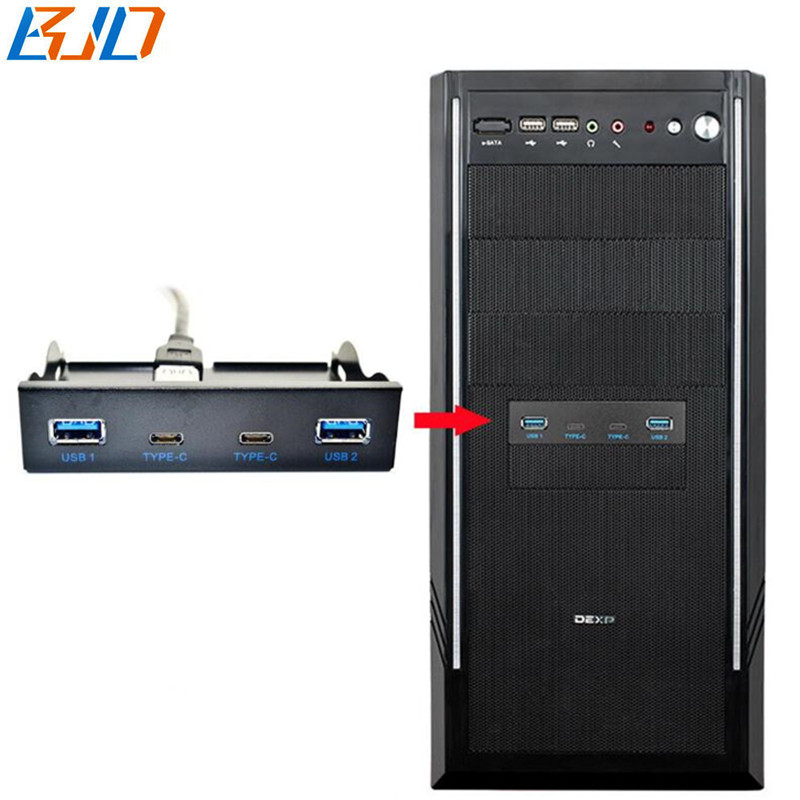3.5" Desktop Floppy Bay Front Panel 4 USB Hub with 2 x USB 3.0 Type-A & 2 * USB Type-C For PC Computer Case