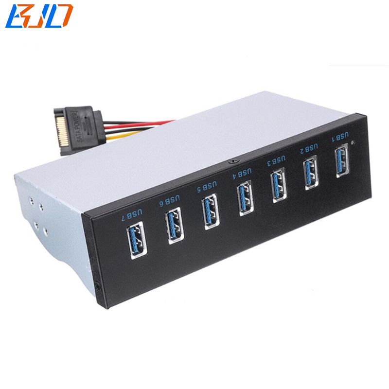 7 USB 3.0 Hub Adapter 5.25" Desktop Front Panel 5Gbps for PC Computer Case