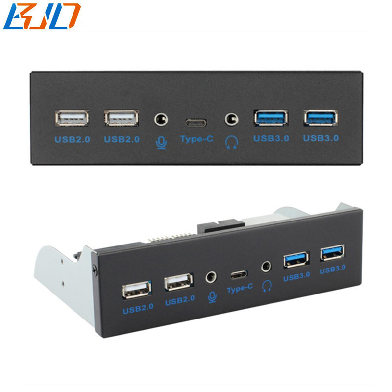 2 x USB3.0 + 2 x USB2.0 +1 x USB3.1 Type-C & HD Audio Port 5 USB Hub 5.25" Desktop Front Panel For PC Computer Case