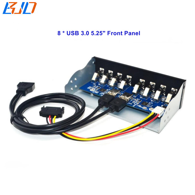 8 x USB 3.0 Hub 5.25" Desktop Front Panel With USB 19Pin Connector for PC Computer Case
