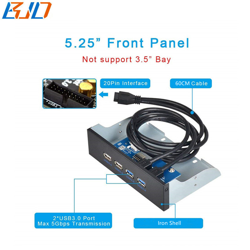 5.25" Desktop 4 USB Hub Front Panel with 2 x USB 3.0 + 2 * USB 2.0 Connector for PC Computer