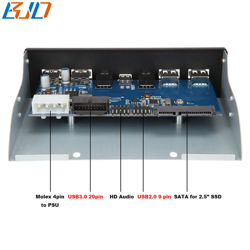 2 x USB3.0 + 2 x USB2.0 +1 x USB3.1 Type-C & HD Audio Port 5 USB Hub 5.25" Desktop Front Panel For PC Computer Case