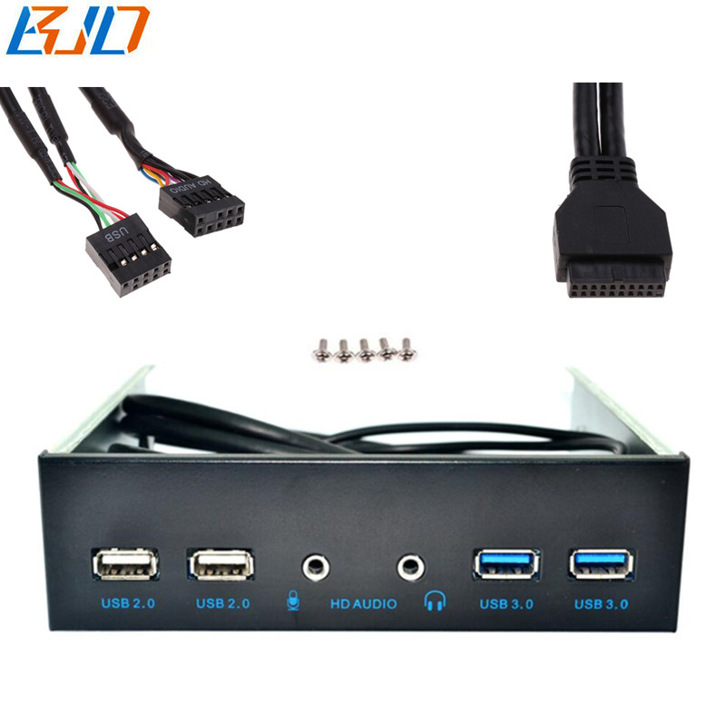 5.25" Desktop Front Panel 2 USB 3.0 + 2 * USB 2.0 & HD Audio Earphone Plug and Play For PC Computer Case