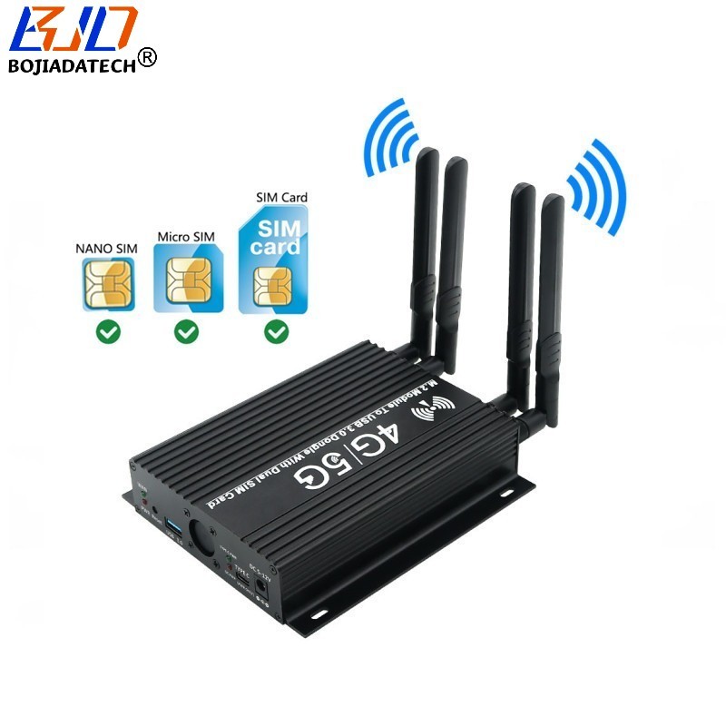 NGFF M.2 Key-B to USB 3.0 Wireless Module Adapter 2 SIM Card Slot with 4 SMA Antennas & Protection Case For 5G 4G LTE Modem