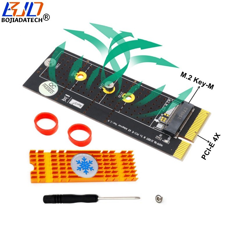 M.2 NGFF Key-M Nvme SSD Adapter to PCI-E X4 PCIe 4X Riser Card with Heatsink - Vertical Installation
