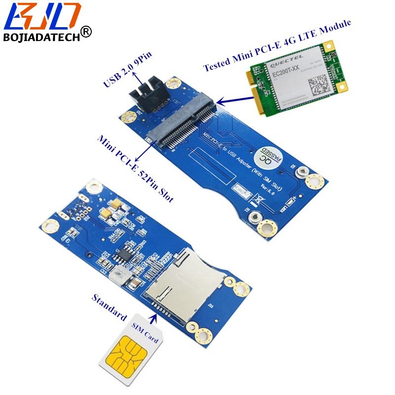 Mini PCI-E MPCIe 52Pin to USB 9-Pin 9PIN 90 Degree Wireless Module Adapter Card With SIM Slot for GSM 3G 4G LTE Modem