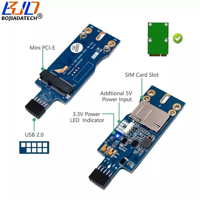 Mini PCI-E MPCIe to USB 2.0 9Pin Header Wireless Adapter Card With SIM Slot for 4G 3G GSM LTE Module