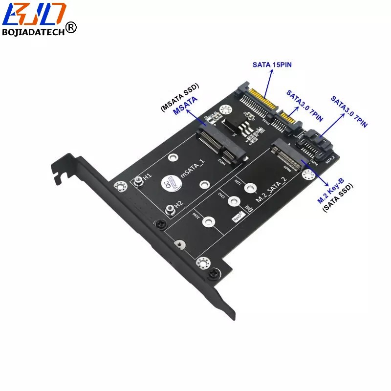 MSATA & M.2 NGFF Key-B Connector to SATA 3.0 7PIN+15PIN Adapter Converter Card with Full Height Profile Bracket For SATA SSD