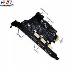 5 * USB Expansion Card 3 USB 3.0 Type-A + 2 Type-C to PCI-E PCIe 1X Adapter Riser Card with SATA Power &amp; USB3.0 19Pin Connector