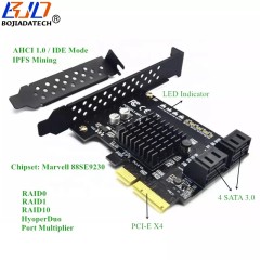 4 SATA 3.0 Connector TO PCI-E X4 PCIe 4X Expansion Riser Card 6Gbps Marvell 88SE9230 for IPFS Hard Disk