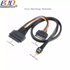 SFF-8654 4i Slim SAS 4.0 to U.2 SFF-8639 SAS Data Extension Cable with SATA 15Pin Power Connector 1M for Server Data Storage Workstation