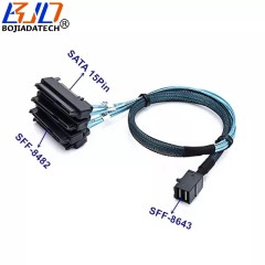 Mini SAS SFF-8643 36pin To 4 SFF-8482 Connector with SATA 15pin Power Connector HD Data Cable 6Gbps 1M