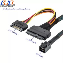 Mini SAS HD SFF-8643 to U.2 SFF-8639 U2 Hard Disk Data Cable with SATA Power Connector 12Gbps 80CM