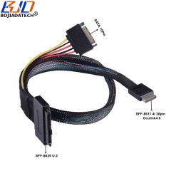 SFF-8611 4i 38Pin Oculink 4.0 to SFF-8639 U.2 Extension Data Cable 50CM with SATA Power Connector For U2 NVME SSD