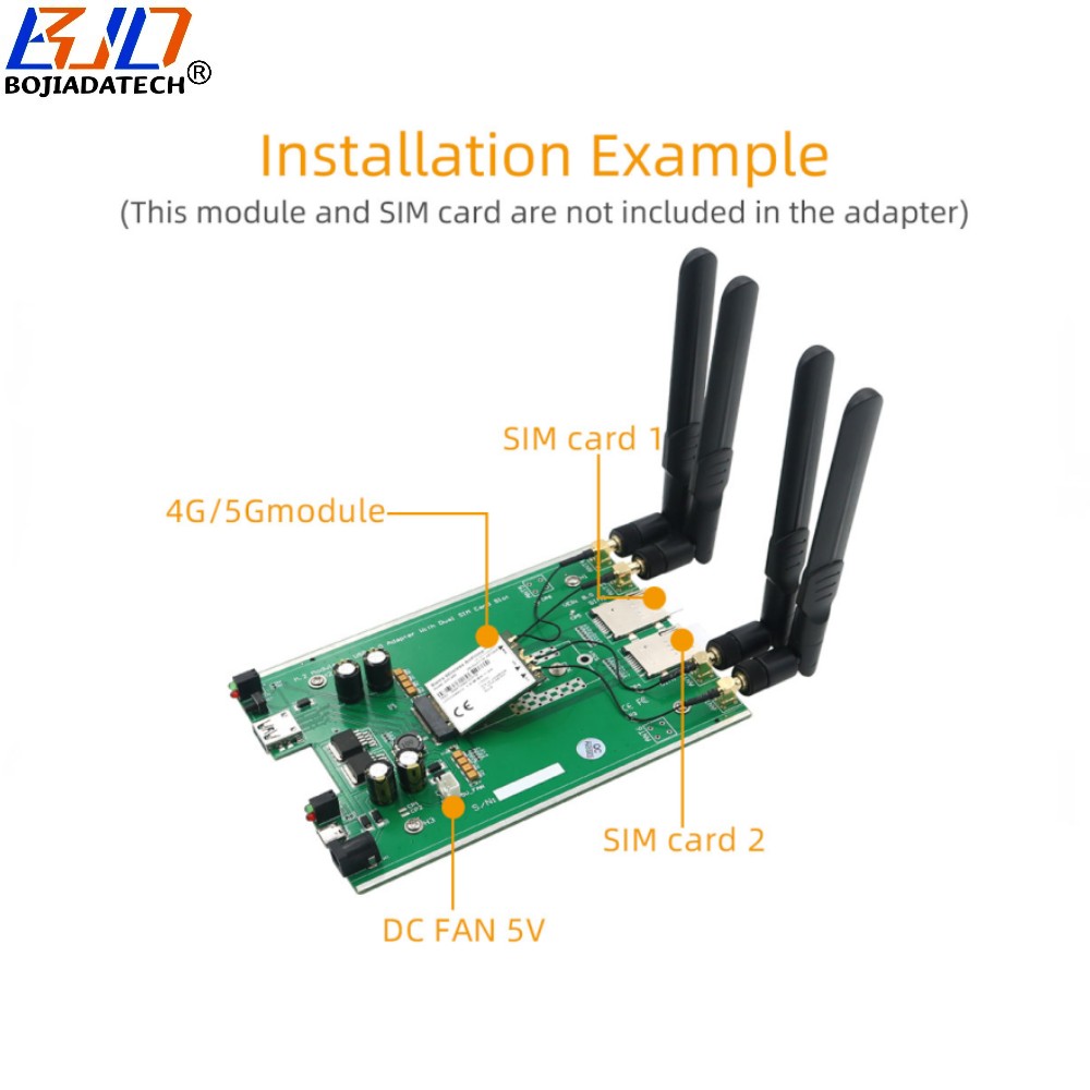 NGFF M.2 Key B to USB 3.0 Connector Wireless Adapter Card Dual SIM Slot With 4 Antennas Support 5G 4G 3G Module Modem