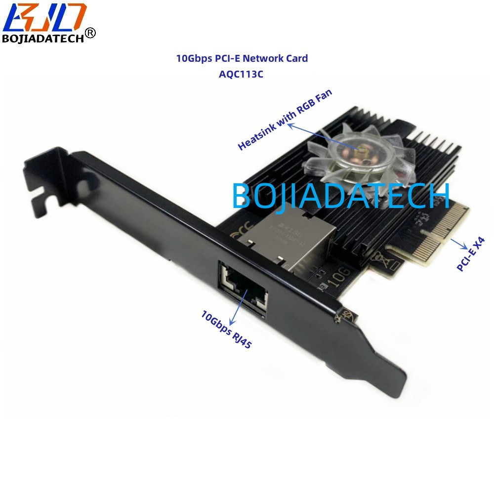 10Gbps RJ45 Port To PCI-E 4X Ethernet Server Network Card Heatsink With RGB Fan - AQC113 Chipset