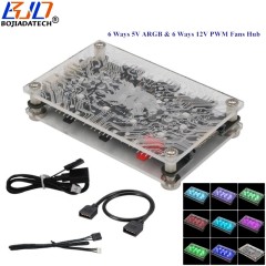 6 3Pin DC 5V ARGB and 5 Ports 4Pin 12V PWM Fan Hub Breakout Board with Magnetic Pad For GIGABYTE ASUS MSI Motherboard