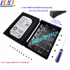 3.5" SATA3.0 22PIN 6Gbps To 5 Ports NGFF M.2 B+M Key SATA Protocol SSD Converter Adapter Card Metal Protection Enclosure Case