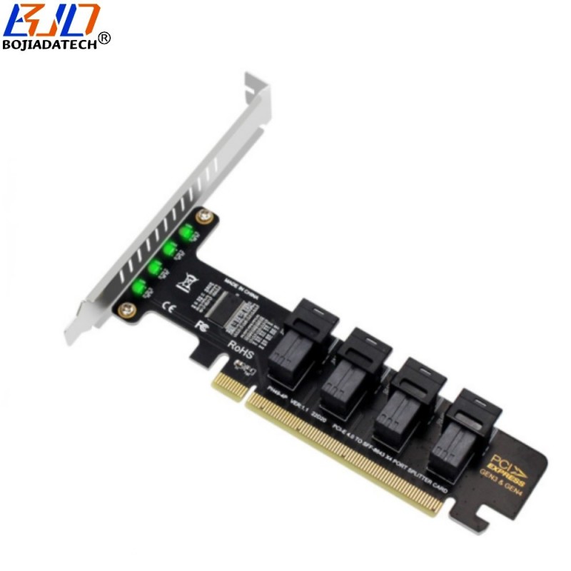 4 Ports SFF-8643 Connector to PCI-E 4.0 PCIe 3.0 16X Adapter Expansion Card For SFF-8639 U.2 NVME SSD