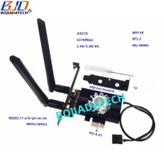 5374Mbps Wifi Adapter PCI-E X1 Wireless Network Card AX210 2.4G 5.8G 6G 802.11ax MU-MIMO BT5.3 WIFI6E Heatsink & RGB Fan