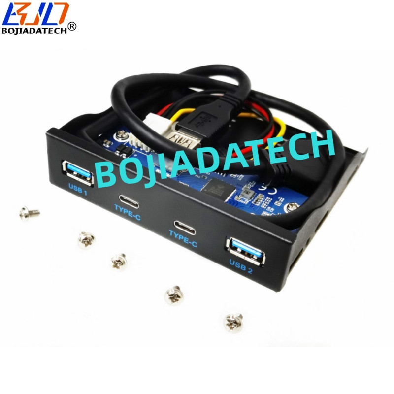 3.5" Desktop Floppy Bay Front Panel 4 USB Hub with 2 x USB 3.0 Type-A & 2 * USB Type-C For PC Computer Case