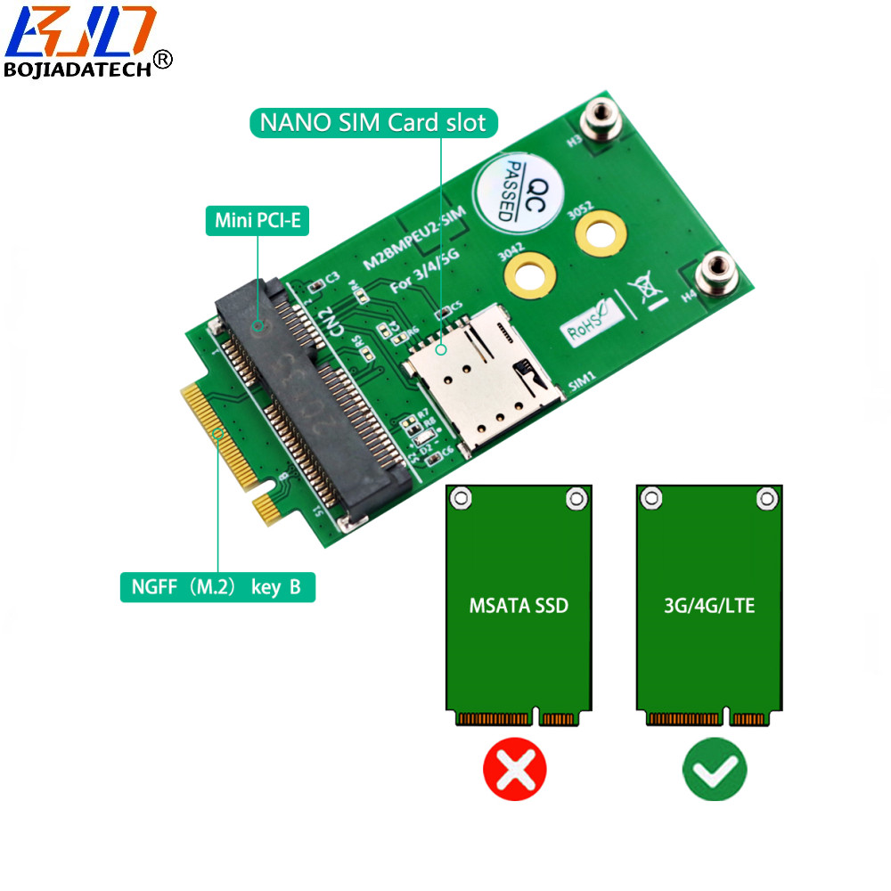 NGFF M.2 B Key Interface to Mini PCI-E MPCIE Wireless Adapter Card With 1 Nano SIM Slot for 5G 4G 3G LTE GSM Module