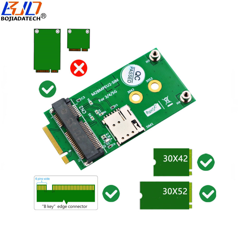 NGFF M.2 B Key Interface to Mini PCI-E MPCIE Wireless Adapter Card With 1 Nano SIM Slot for 5G 4G 3G LTE GSM Module
