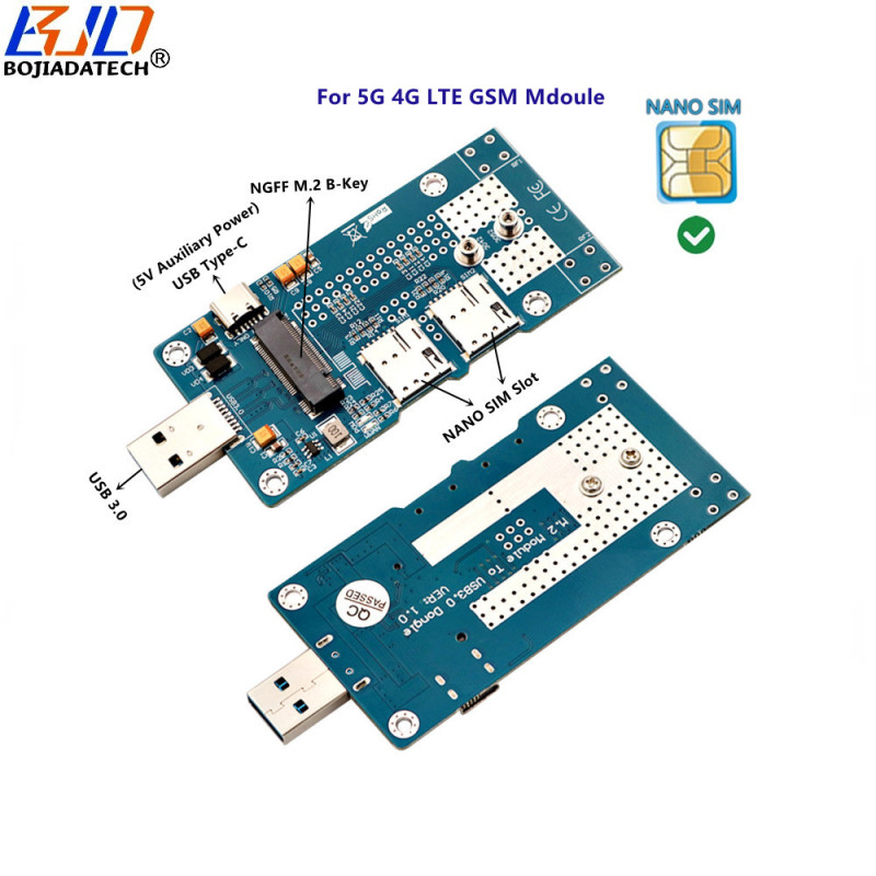 NGFF M.2 B-Key Slot to USB 3.0 Wireless Adapter Card with 2 NANO SIM Slot For 5G 4G 3G GSM Modem Module