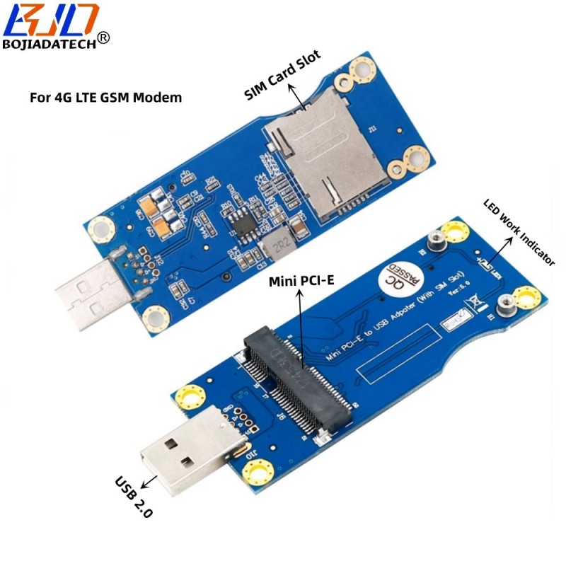 Mini PCI-E 52Pin MPCIe to USB 2.0 Connector Wireless Module Adapter Card with SIM Slot VER 5.0 for GSM 3G 4G LTE Modem